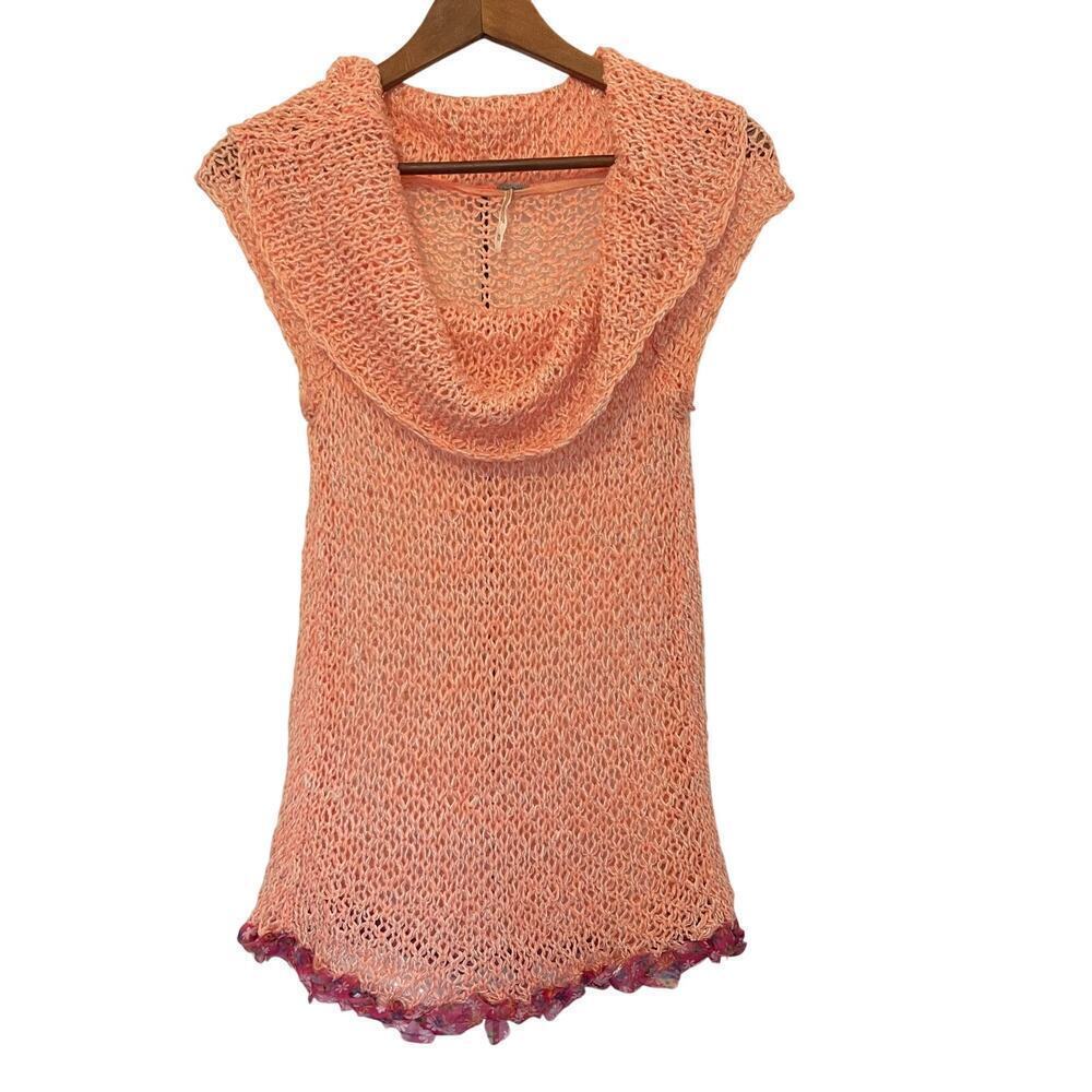 Free People Sleeveless Tunic Cowl Neck Artisan Boho Style Light Open Weave XS